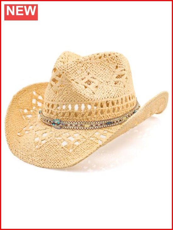 Straw Cowboy Hat Shapeable Brim Western Sun Protection main image 5